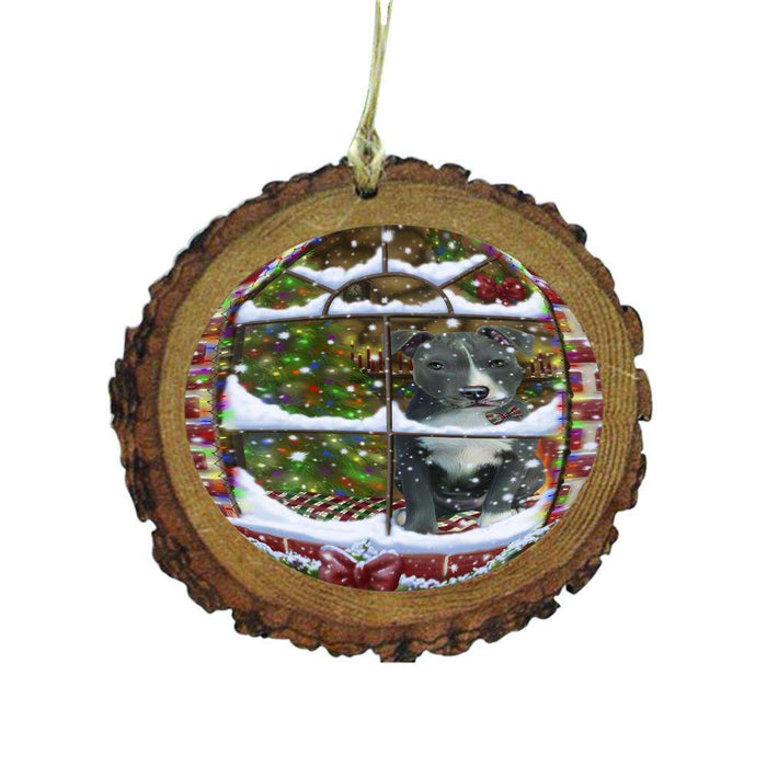 Please Come Home For Christmas American Staffordshire Dog Sitting In Window Wooden Christmas Ornament WOR49115