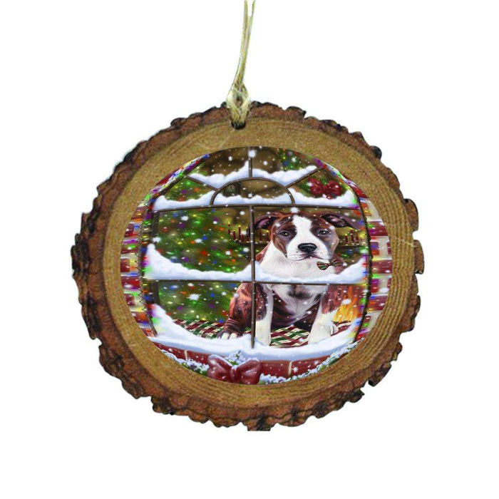 Please Come Home For Christmas American Staffordshire Dog Sitting In Window Wooden Christmas Ornament WOR49116