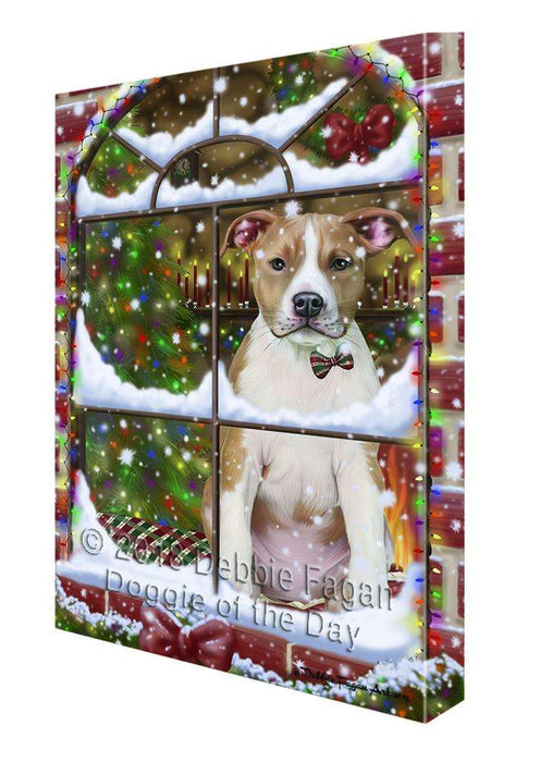 Please Come Home For Christmas American Staffordshire Terrier Dog Sitting In Window Canvas Print Wall Art Décor CVS100331