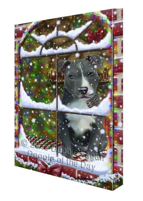Please Come Home For Christmas American Staffordshire Terrier Dog Sitting In Window Canvas Print Wall Art Décor CVS100340