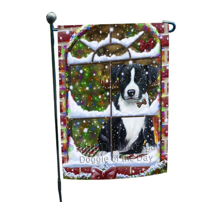 Please Come Home For Christmas American Staffordshire Terrier Dog Sitting In Window Garden Flag GFLG53670