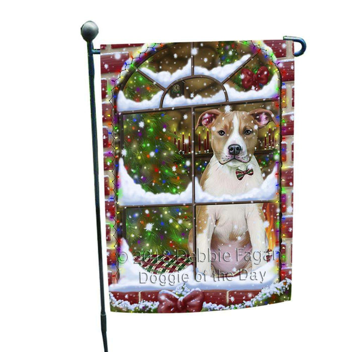 Please Come Home For Christmas American Staffordshire Terrier Dog Sitting In Window Garden Flag GFLG53671