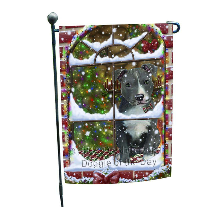 Please Come Home For Christmas American Staffordshire Terrier Dog Sitting In Window Garden Flag GFLG53672