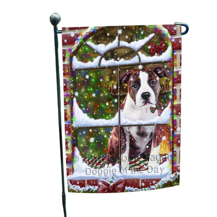 Please Come Home For Christmas American Staffordshire Terrier Dog Sitting In Window Garden Flag GFLG53673