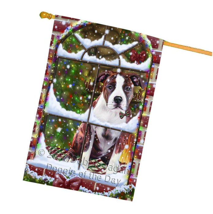 Please Come Home For Christmas American Staffordshire Terrier Dog Sitting In Window House Flag FLG53809