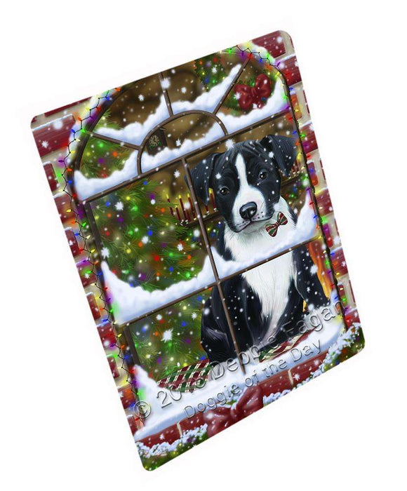 Please Come Home For Christmas American Staffordshire Terrier Dog Sitting In Window Large Refrigerator / Dishwasher Magnet RMAG82530