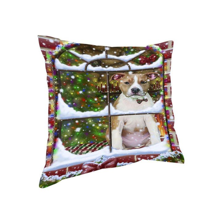Please Come Home For Christmas American Staffordshire Terrier Dog Sitting In Window Pillow PIL71060