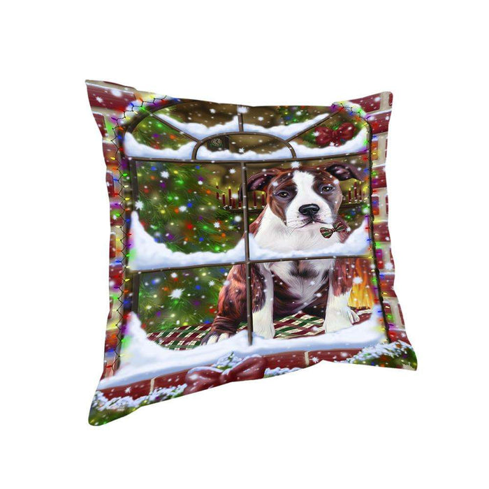 Please Come Home For Christmas American Staffordshire Terrier Dog Sitting In Window Pillow PIL71068