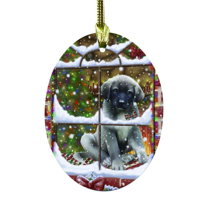 Please Come Home For Christmas Anatolian Shepherd Dog Sitting In Window Oval Glass Christmas Ornament OGOR49117