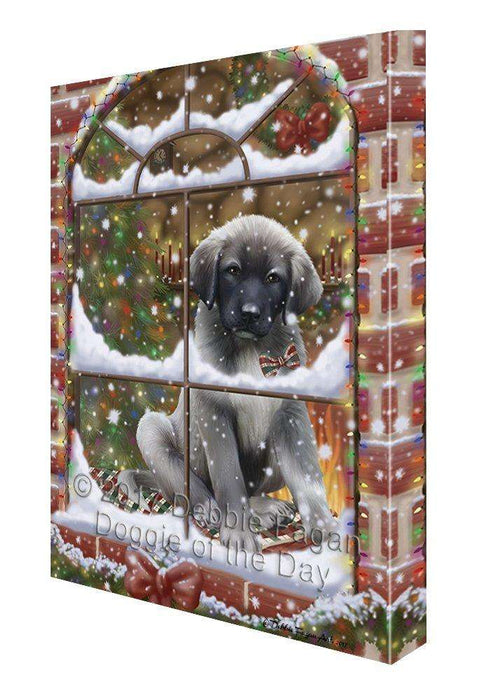 Please Come Home For Christmas Anatolian Shepherds Dog Sitting In Window Canvas Wall Art
