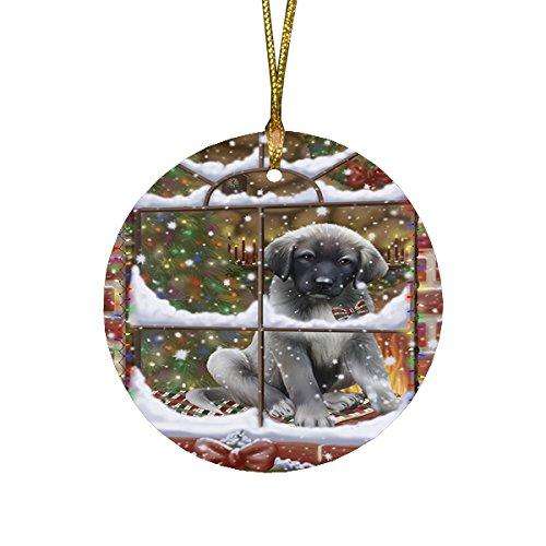 Please Come Home For Christmas Anatolian Shepherds Sitting In Window Round Ornament