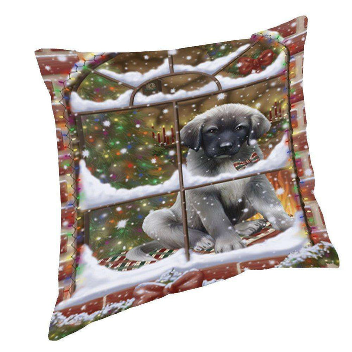 Please Come Home For Christmas Anatolian Shepherds Sitting In Window Throw Pillow