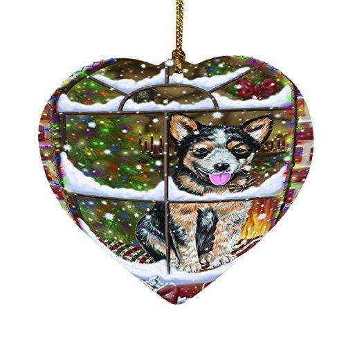 Please Come Home For Christmas Australian Cattle Dog Sitting In Window Heart Ornament D349