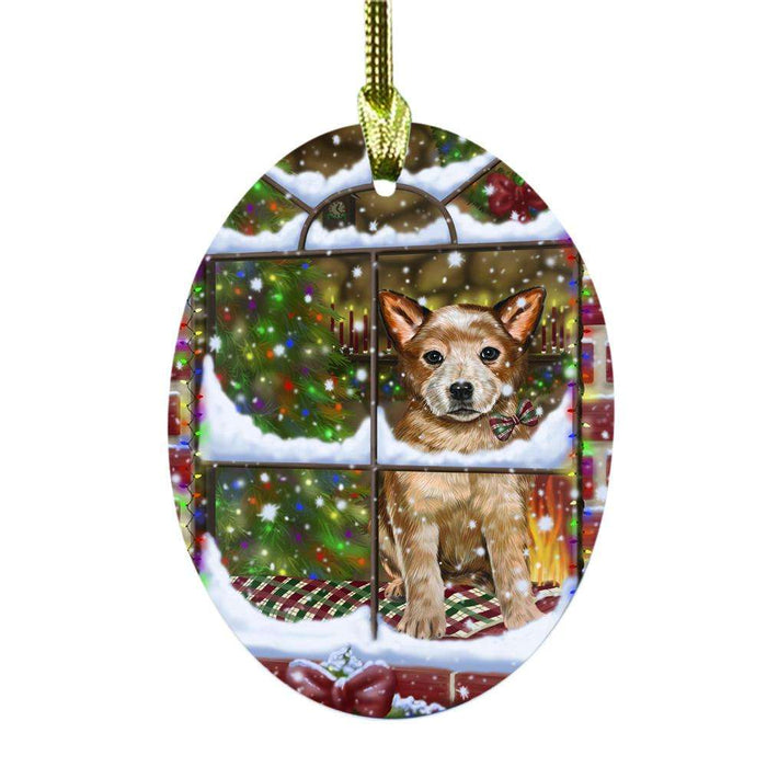Please Come Home For Christmas Australian Cattle Dog Sitting In Window Oval Glass Christmas Ornament OGOR49118