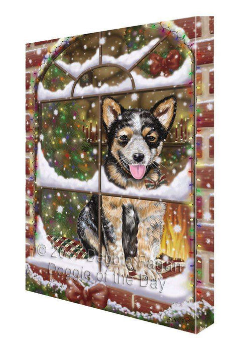 Please Come Home For Christmas Australian Cattle Dog Sitting In Window Painting Printed on Canvas Wall Art