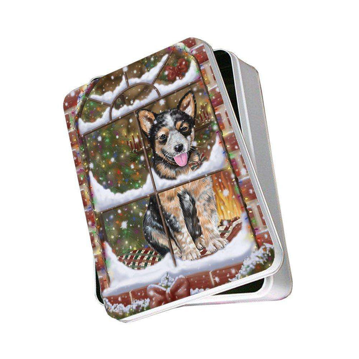 Please Come Home For Christmas Australian Cattle Dog Sitting In Window Photo Storage Tin