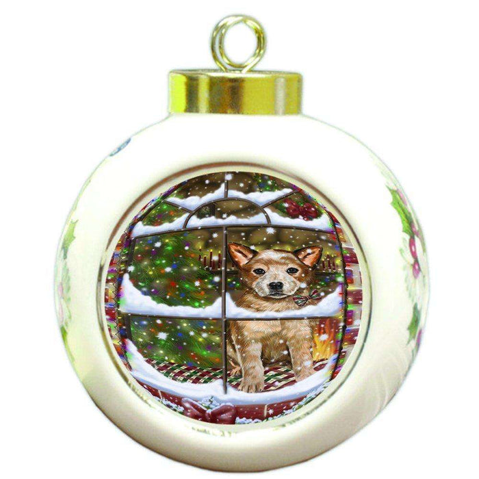 Please Come Home For Christmas Australian Cattle Dog Sitting In Window Round Ball Ornament D376