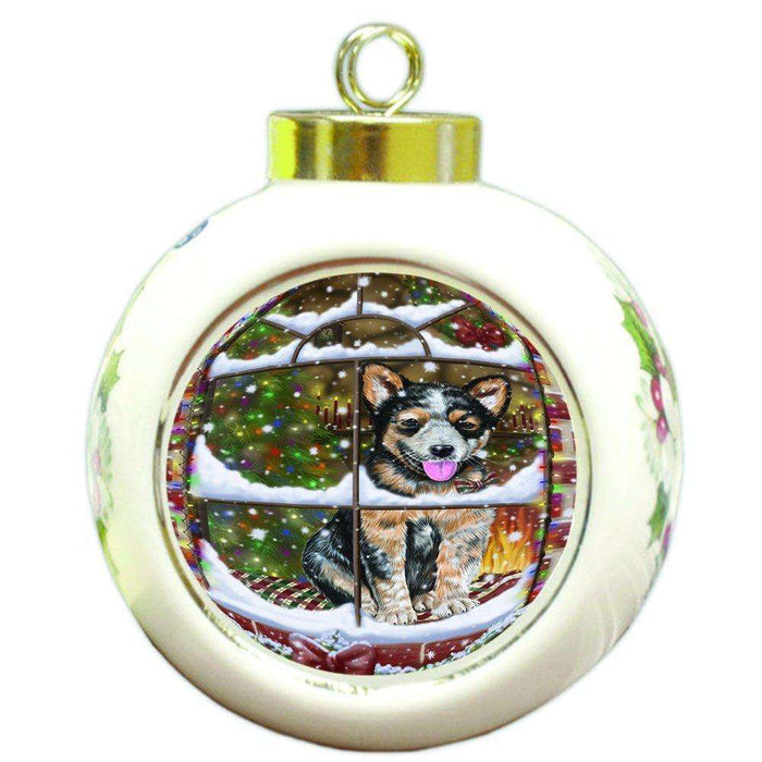 Please Come Home For Christmas Australian Cattle Dog Sitting In Window Round Ball Ornament D377