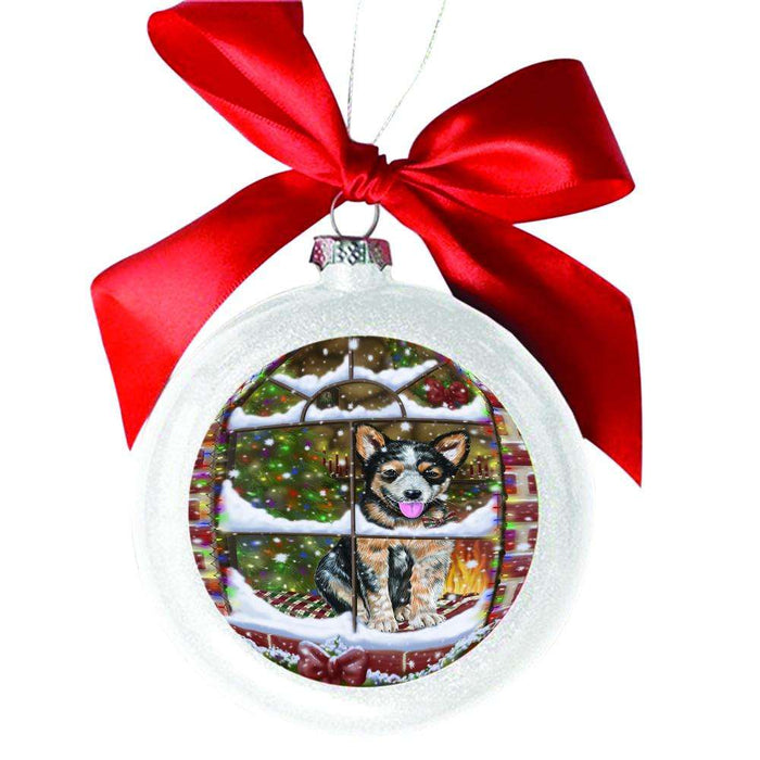 Please Come Home For Christmas Australian Cattle Dog Sitting In Window White Round Ball Christmas Ornament WBSOR49119