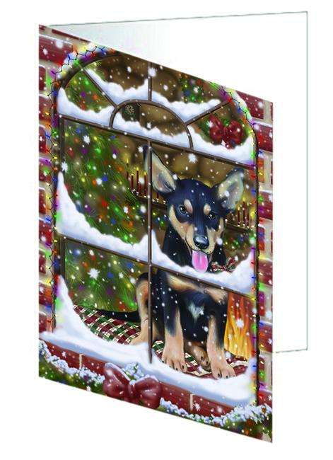 Please Come Home For Christmas Australian Kelpie Dog Sitting In Window Handmade Artwork Assorted Pets Greeting Cards and Note Cards with Envelopes for All Occasions and Holiday Seasons GCD65840