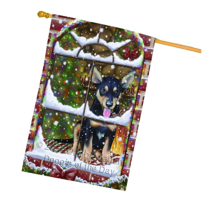 Please Come Home For Christmas Australian Kelpie Dog Sitting In Window House Flag FLG54135