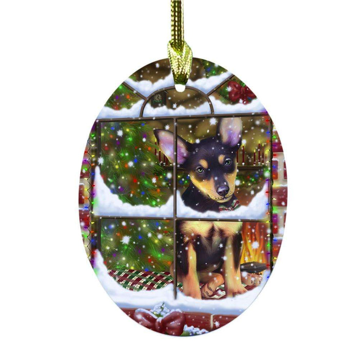 Please Come Home For Christmas Australian Kelpie Dog Sitting In Window Oval Glass Christmas Ornament OGOR49120