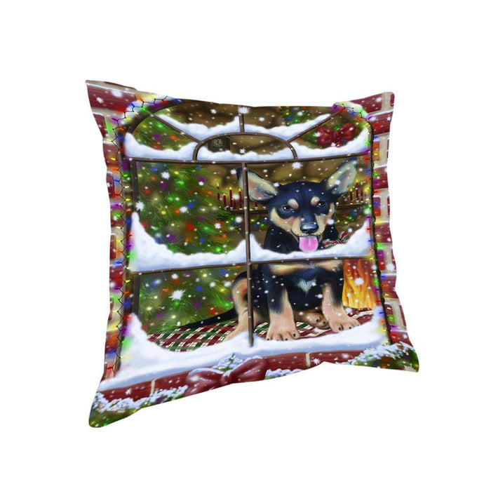 Please Come Home For Christmas Australian Kelpie Dog Sitting In Window Pillow PIL72372