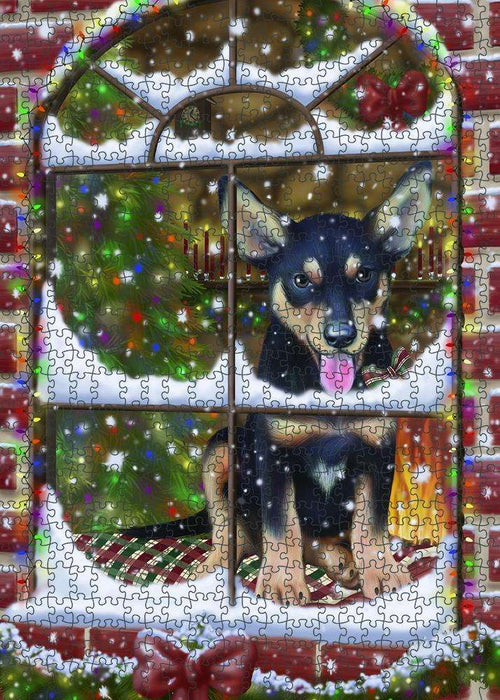 Please Come Home For Christmas Australian Kelpie Dog Sitting In Window Puzzle with Photo Tin PUZL82904