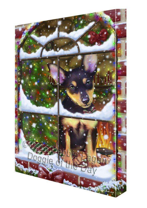 Please Come Home For Christmas Australian Kelpies Dog Sitting In Window Canvas Wall Art