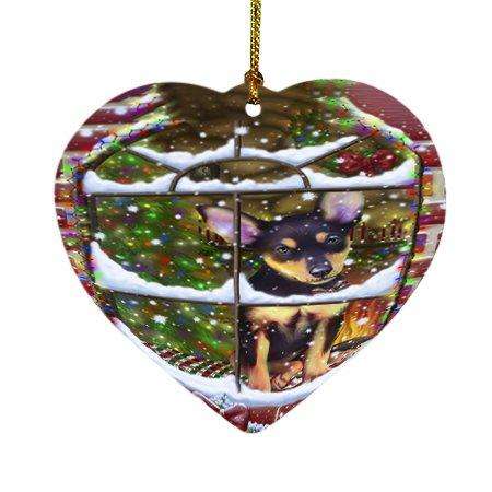 Please Come Home For Christmas Australian Kelpies Dog Sitting In Window Heart Ornament D339