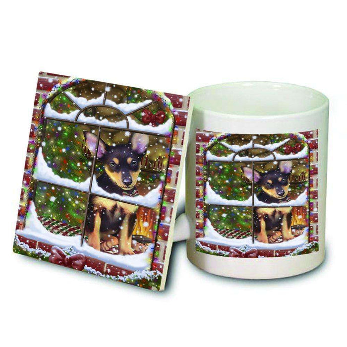Please Come Home For Christmas Australian Kelpies Dog Sitting In Window Mug and Coaster Set