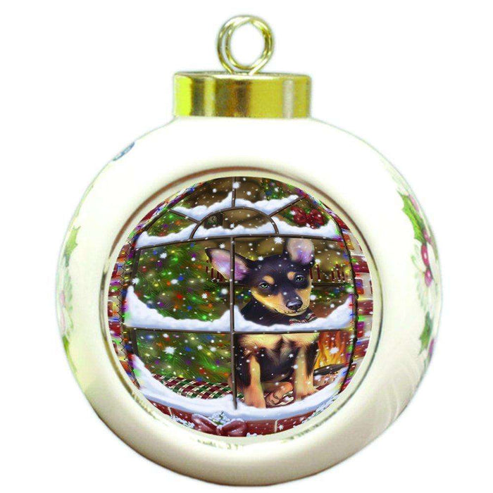 Please Come Home For Christmas Australian Kelpies Dog Sitting In Window Round Ball Ornament D367