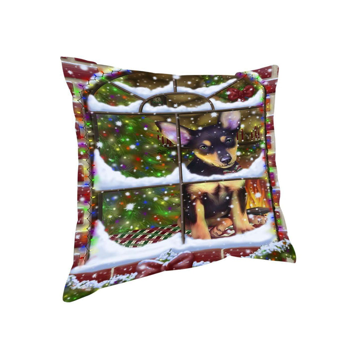 Please Come Home For Christmas Australian Kelpies Dog Sitting In Window Throw Pillow