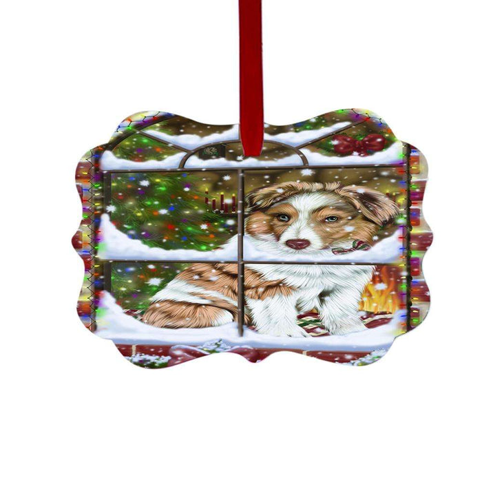 Please Come Home For Christmas Australian Shepherd Dog Sitting In Window Double-Sided Photo Benelux Christmas Ornament LOR49122