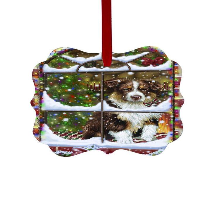 Please Come Home For Christmas Australian Shepherd Dog Sitting In Window Double-Sided Photo Benelux Christmas Ornament LOR49123