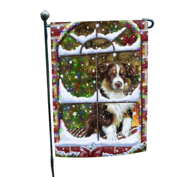 Please Come Home For Christmas Australian Shepherd Dog Sitting In Window Garden Flag