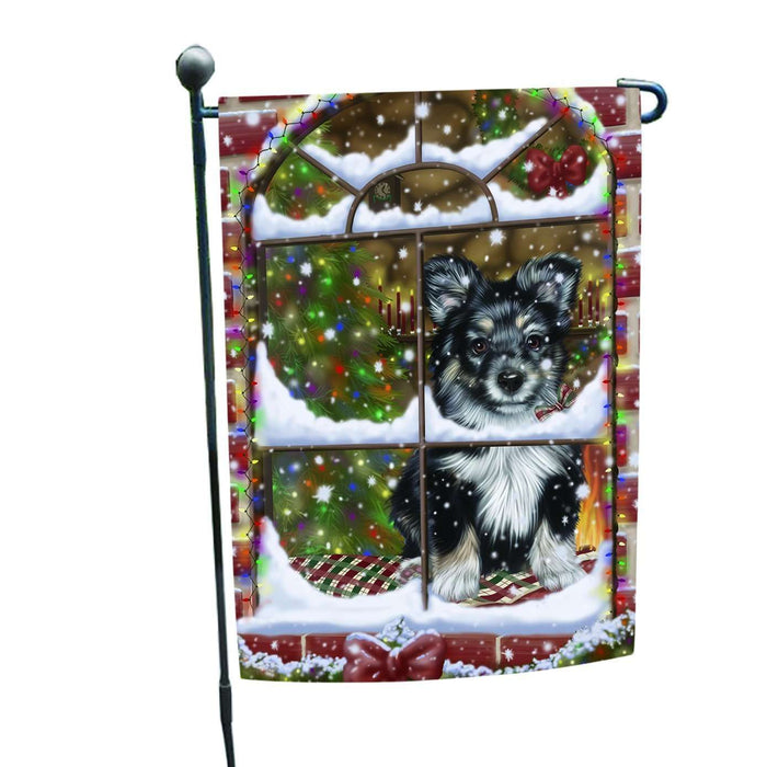 Please Come Home For Christmas Australian Shepherd Dog Sitting In Window Garden Flag