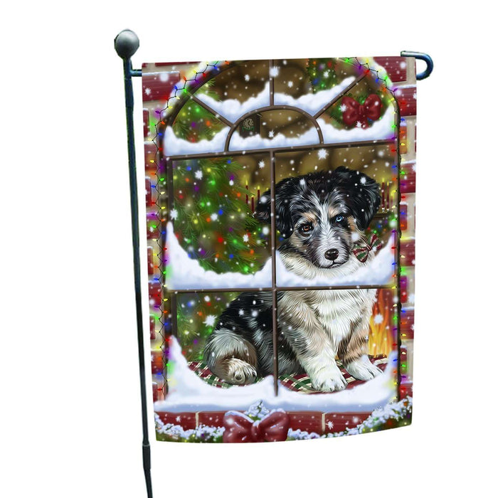 Please Come Home For Christmas Australian Shepherd Dog Sitting In Window Garden Flag