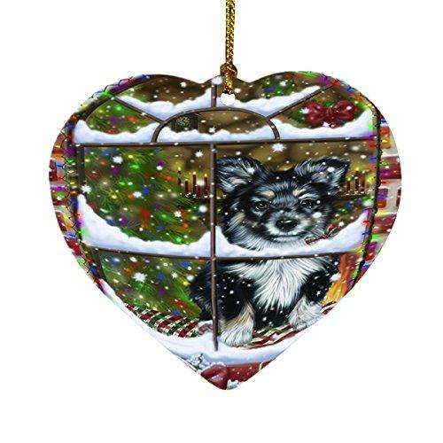 Please Come Home For Christmas Australian Shepherd Dog Sitting In Window Heart Ornament D353
