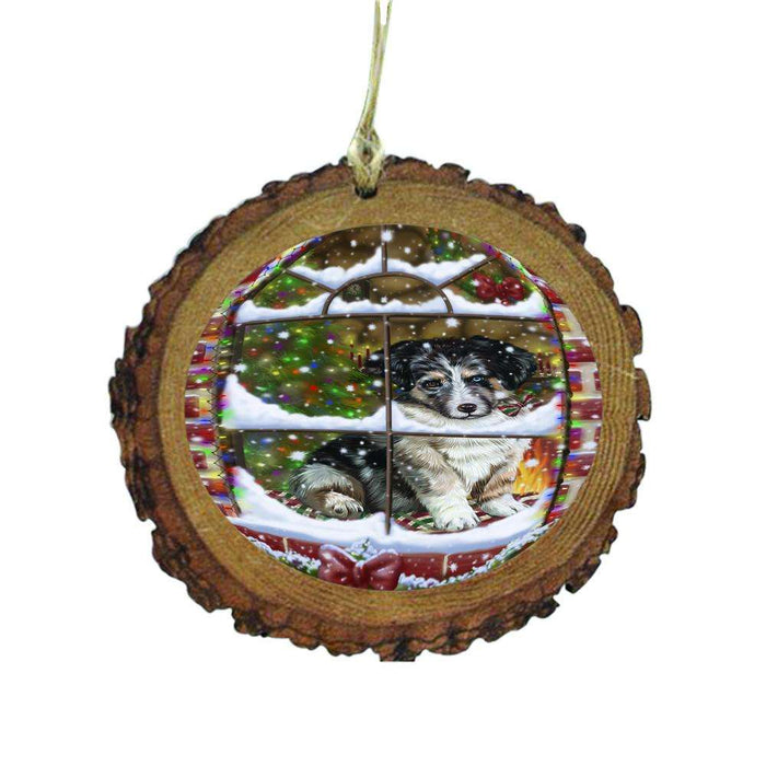 Please Come Home For Christmas Australian Shepherd Dog Sitting In Window Wooden Christmas Ornament WOR49121