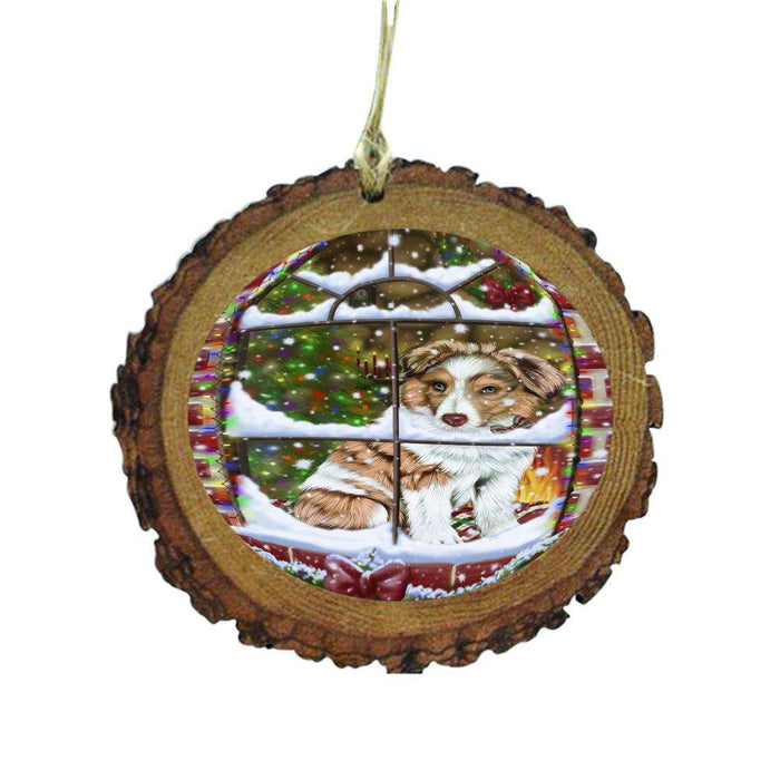 Please Come Home For Christmas Australian Shepherd Dog Sitting In Window Wooden Christmas Ornament WOR49122