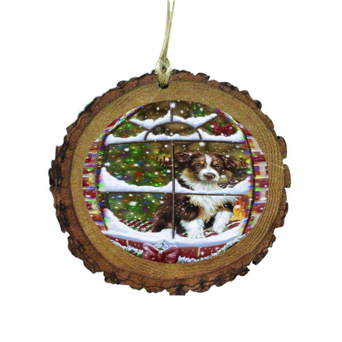 Please Come Home For Christmas Australian Shepherd Dog Sitting In Window Wooden Christmas Ornament WOR49123