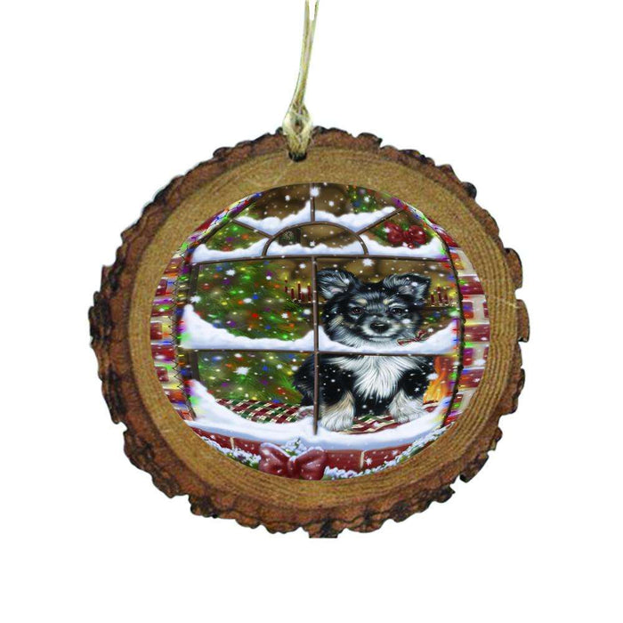 Please Come Home For Christmas Australian Shepherd Dog Sitting In Window Wooden Christmas Ornament WOR49124