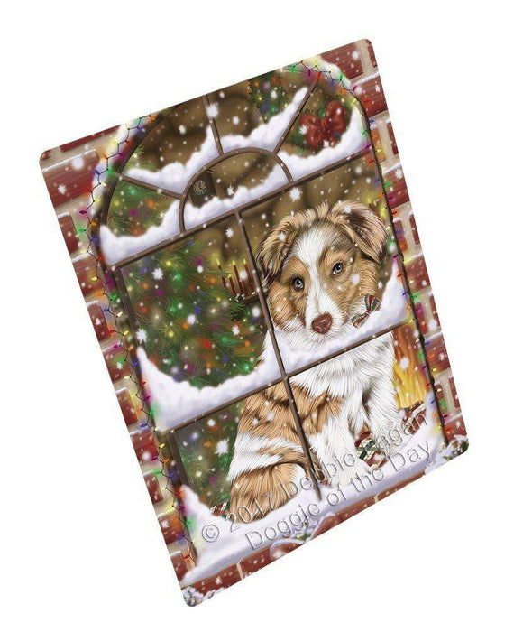 Please Come Home For Christmas Australian Shepherds Dog Sitting In Window Art Portrait Print Woven Throw Sherpa Plush Fleece Blanket