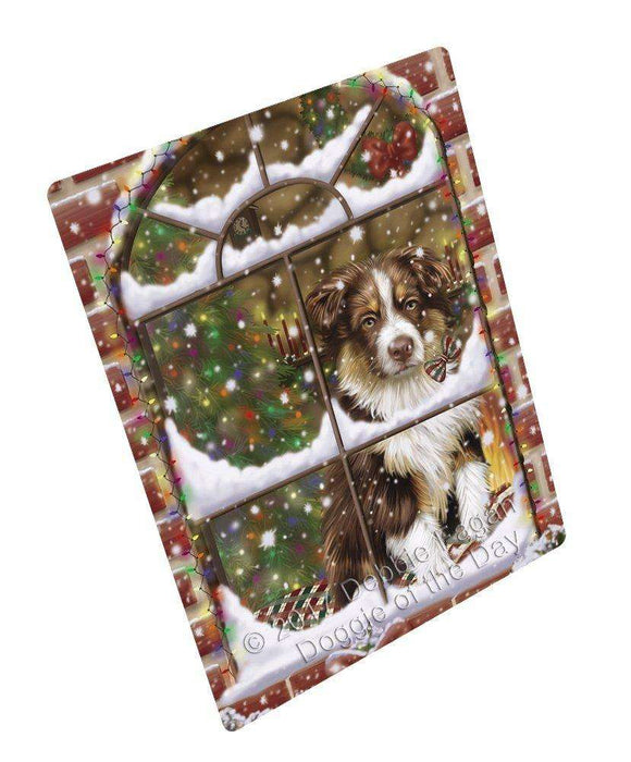 Please Come Home For Christmas Australian Shepherds Dog Sitting In Window Art Portrait Print Woven Throw Sherpa Plush Fleece Blanket