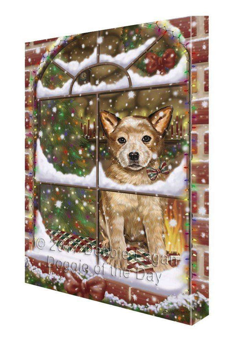 Please Come Home For Christmas Australian Shepherds Dog Sitting In Window Canvas Wall Art