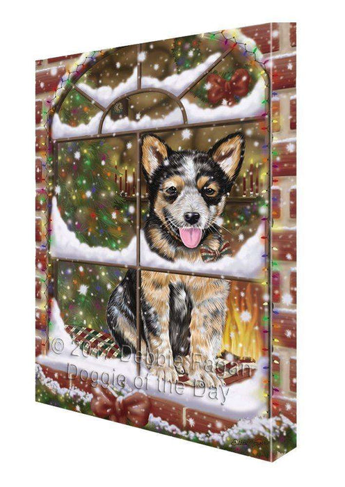 Please Come Home For Christmas Australian Shepherds Dog Sitting In Window Canvas Wall Art