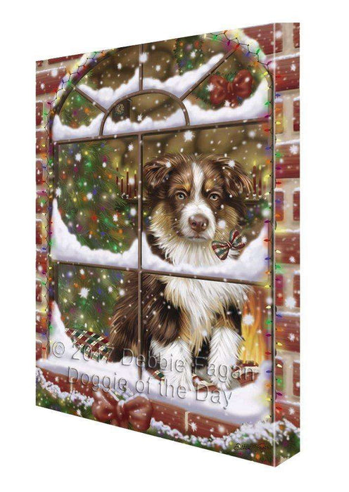 Please Come Home For Christmas Australian Shepherds Dog Sitting In Window Canvas Wall Art