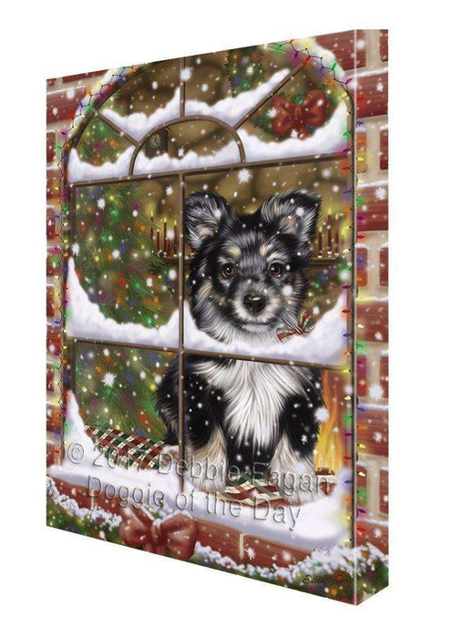 Please Come Home For Christmas Australian Shepherds Dog Sitting In Window Painting Printed on Canvas Wall Art