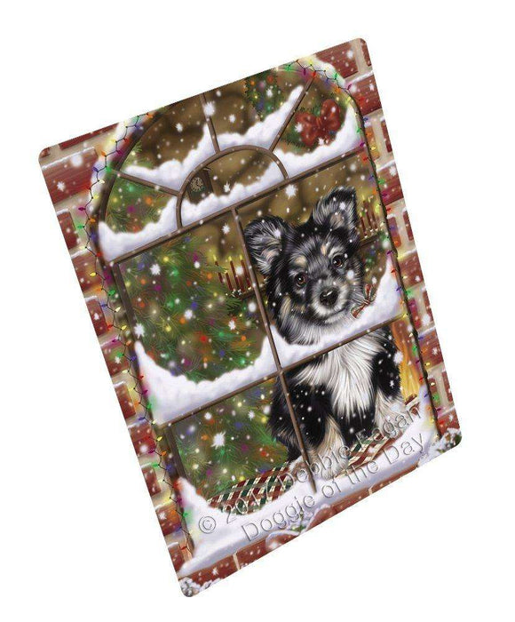 Please Come Home For Christmas Australian Shepherds Dog Sitting In Window Tempered Cutting Board